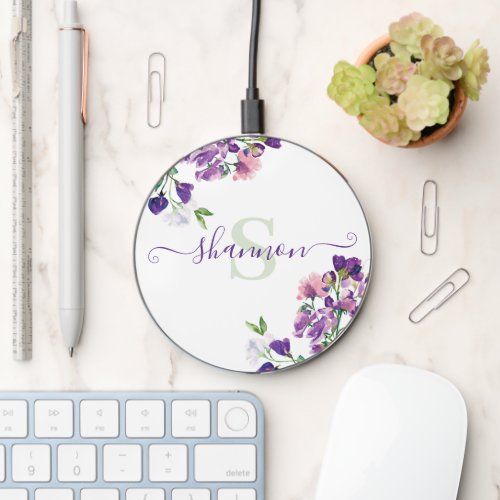 Monogrammed Sweet Pea Wireless Charger