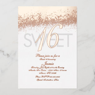 Monogrammed Sweet Sixteen Gold Pressed Glitter   Foil Invitation