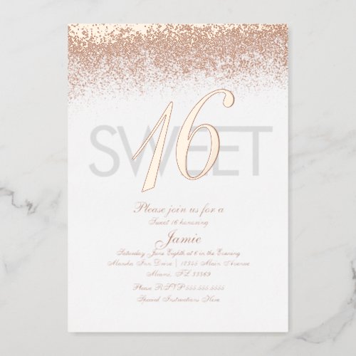 Monogrammed Sweet Sixteen Gold Pressed Glitter   Foil Invitation