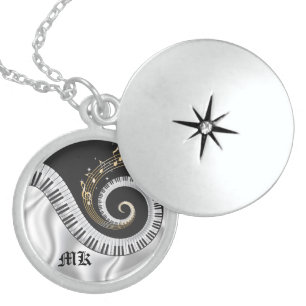 Monogrammed Swirled Piano Sterling Silver Locket N