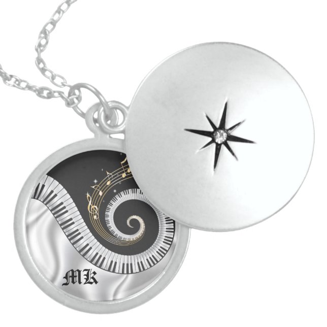 Monogrammed Swirled Piano Sterling Silver Locket N (Front)