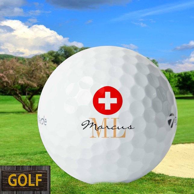 Monogrammed Swiss Flag, Emblem & Switzerland Golf Balls (Creator Uploaded)