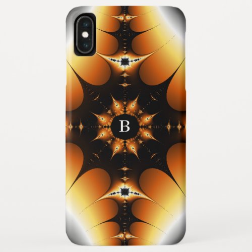 Monogrammed Symmetrical Black and Orange Fractal iPhone XS Max Case