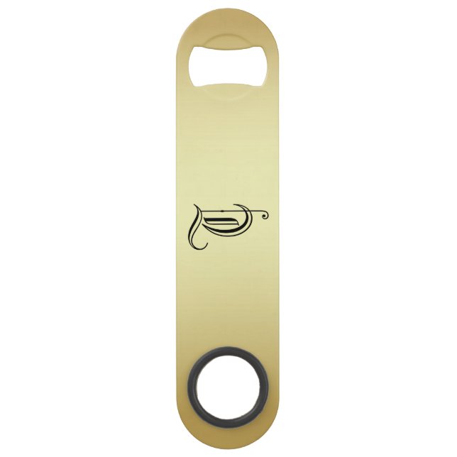 Monogrammed "T" Golden Gradient Bottle Opener (Front)
