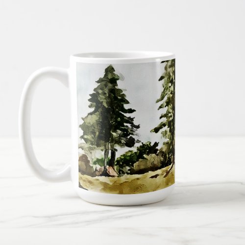 Monogrammed Tahoe Lake Watercolor Landscape Coffee Mug