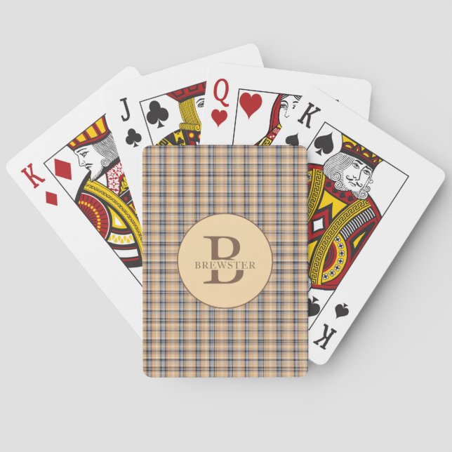 Monogrammed Tartan Plaid Family Name Poker Cards (Back)