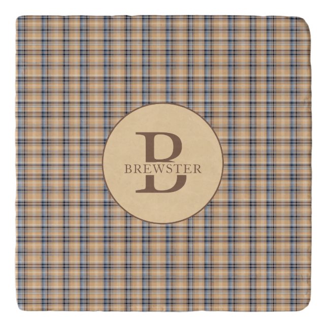 Monogrammed Tartan Plaid Family Name Trivet (Front)