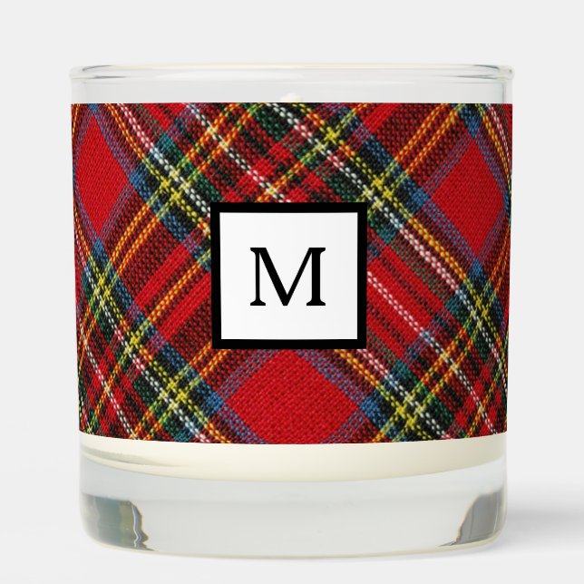 Monogrammed Tartan Red Gingham Plaid Pattern Scented Candle (Front)