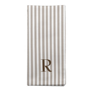 Monogrammed Taupe and White Cloth Napkin