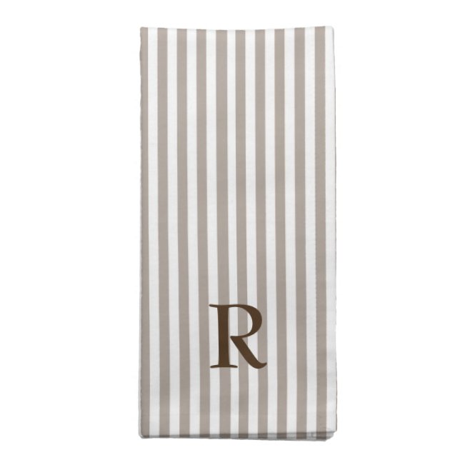 Monogrammed Taupe and White Cloth Napkin (Folded)