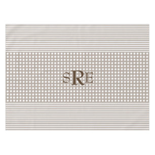 Monogrammed Taupe and White Table Cloth
