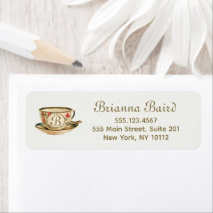 Monogrammed Tea Cup Return Address Label