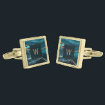 Monogrammed Teal Agate Gold Square Cufflinks<br><div class="desc">These elegant cufflinks feature a teal watercolor agate geode design with gold faux glitter highlights. Personalize them with his monogram initial in gold-colored text on a dark teal square.They coordinate with our teal and gold agate wedding suite. Also available in round shape. They make great gifts for your groomsmen!</div>