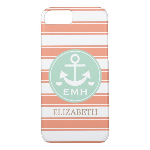 MONOGRAMMED TEAL AND CORAL ANCHOR iPhone 87 CASE