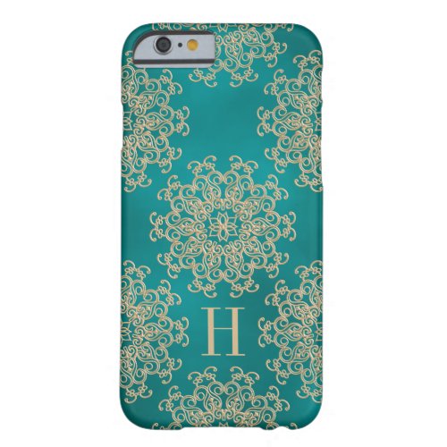 Monogrammed Teal and Gold Exotic Medallion Barely There iPhone 6 Case