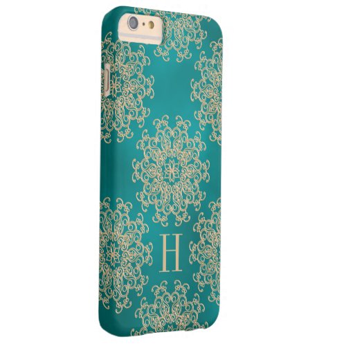Monogrammed Teal and Gold Exotic Medallion Barely There iPhone 6 Plus Case