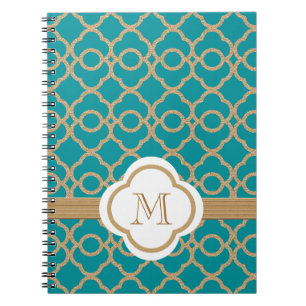 Monogrammed Teal and Gold Moroccan Notebook