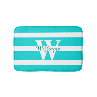 Monogrammed Teal and White Bath Mat