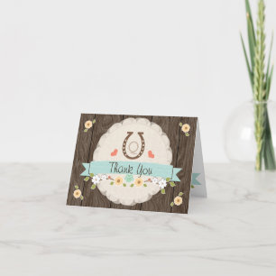 Monogrammed Teal Aqua Horseshoe Western Thank You Card
