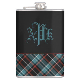Monogrammed Teal, Black & Red Plaid Flask
