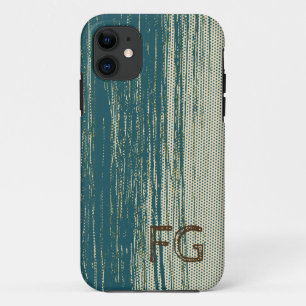 Monogrammed Teal Blue Abstract Pattern iPhone 11 Case