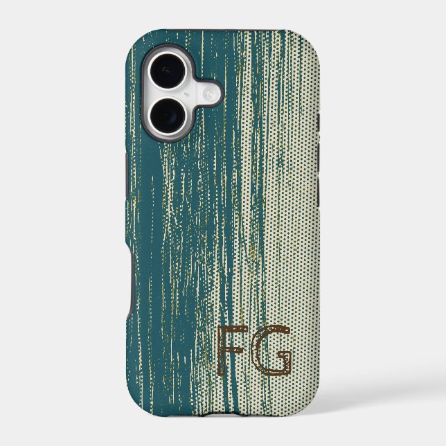 Monogrammed Teal Blue Abstract Pattern Iphone Case (Back)