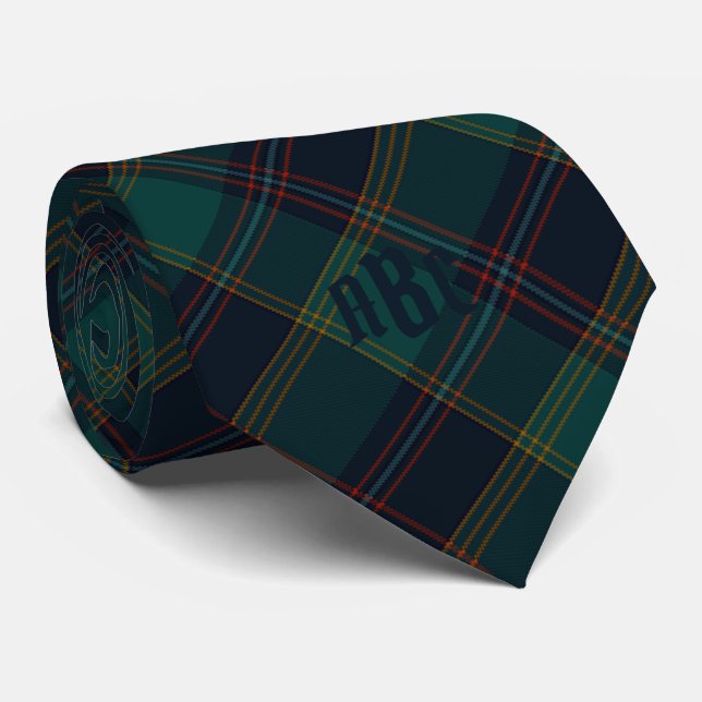 Monogrammed Teal, Blue, Red & Gold Plaid Neck Tie (Rolled)