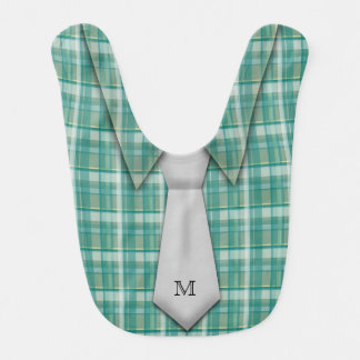 Monogrammed Teal Boy's Shirt Tie Funny Cute Baby Bib