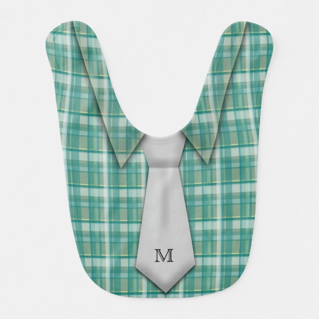 Monogrammed Teal Boy's Shirt Tie Funny Cute Baby Bib (Front)