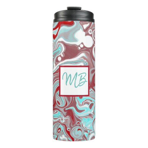 Monogrammed Teal Burgundy Red and White Marble  Thermal Tumbler