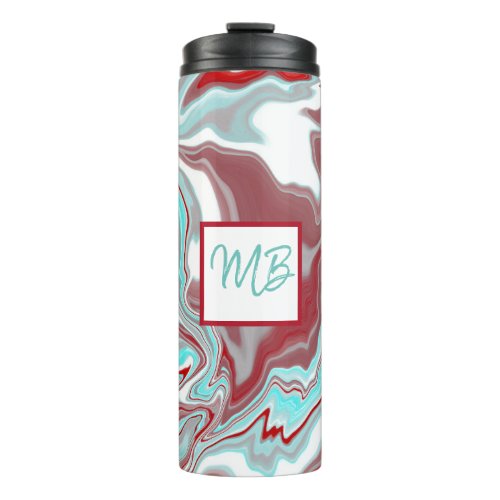 Monogrammed Teal Burgundy Red and White Marble  Thermal Tumbler