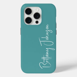 Monogrammed Teal iPhone 15 Pro Case