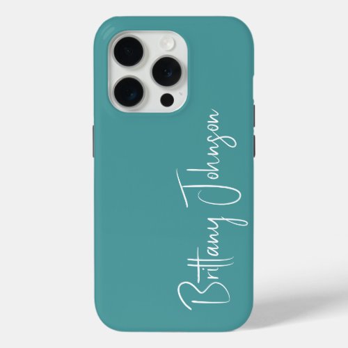 Monogrammed Teal iPhone 15 Pro Case