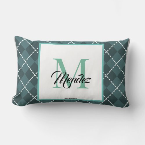 Monogrammed Teal Diamond Plaid Throw Pillow