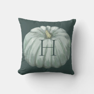 Monogrammed Teal Fall Pumpkin Throw Pillow