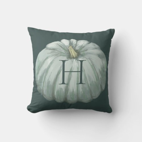Monogrammed Teal Fall Pumpkin Throw Pillow