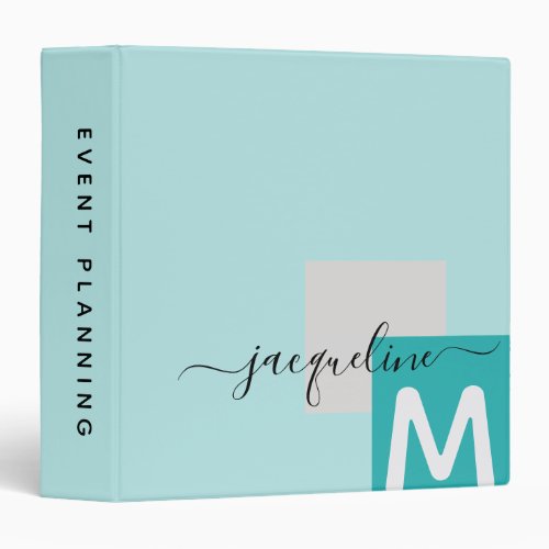 Monogrammed Teal Office School 3 Ring Binder