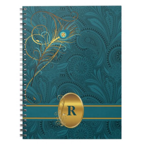 Monogrammed Teal Peacock for the Writer Notebook