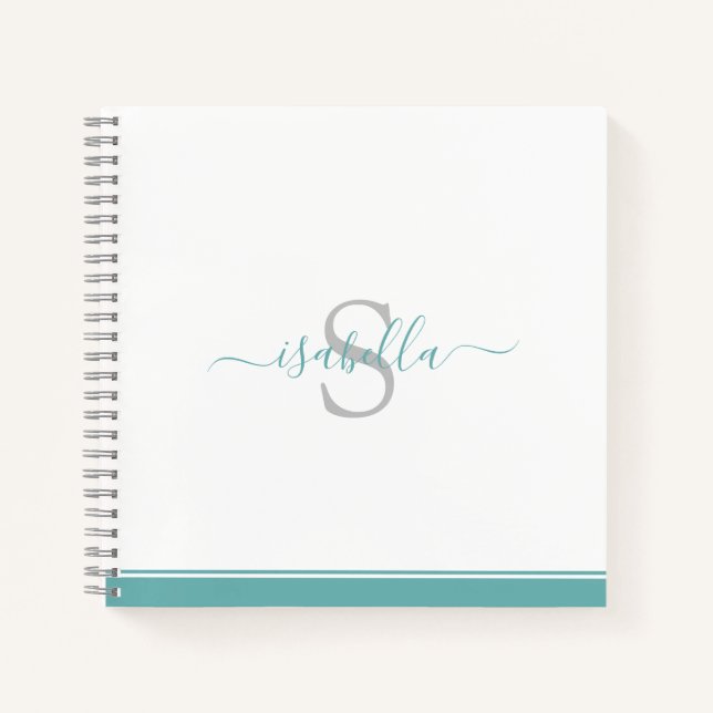 Monogrammed Teal Script Notebook (Front)
