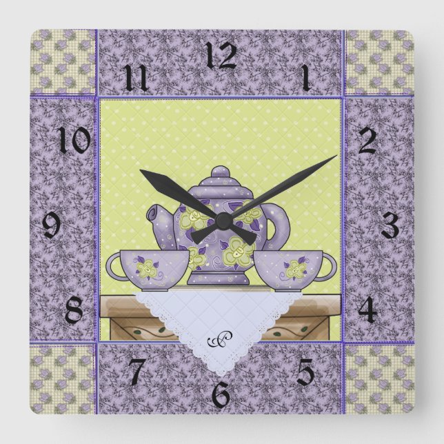 Monogrammed Teapot Quilt Patch Wall Clock (Front)
