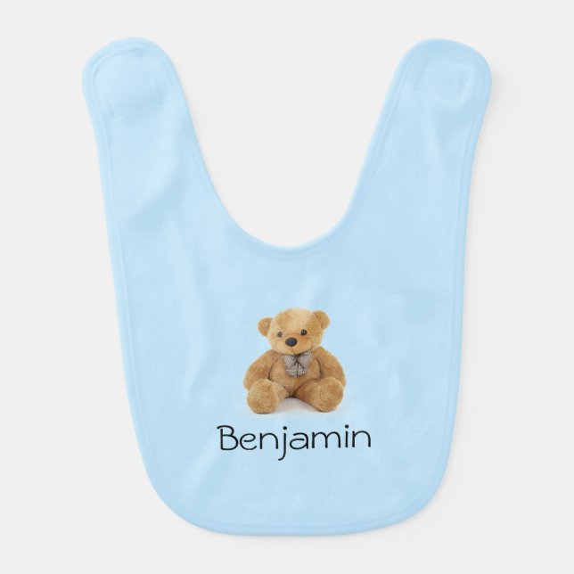 Monogrammed Teddy bear Baby Bib (Front)