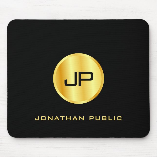Monogrammed Template Elegant Black And Gold Mouse Pad (Front)