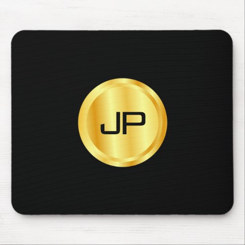 Monogrammed Template Elegant Black And Gold Mouse Pad