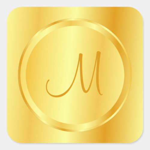 Monogrammed Template Elegant Faux Gold Modern Square Sticker