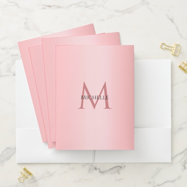 Monogrammed Template Modern Elegant Rose Gold Pocket Folder (In Situ)