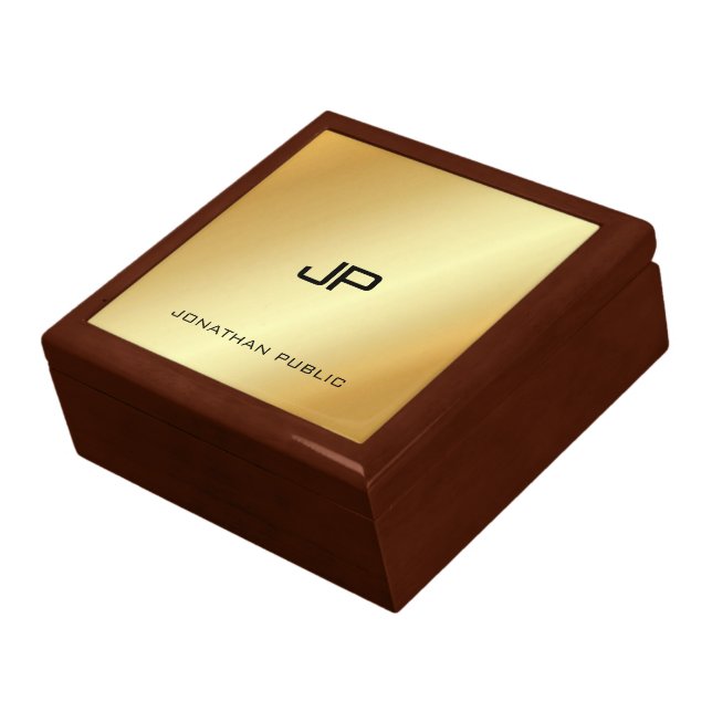 Monogrammed Template Modern Faux Gold Elegant Gift Box (Side)