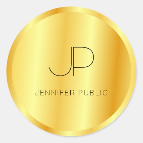 Monogrammed Template Trendy Faux Gold Look Classic Round Sticker