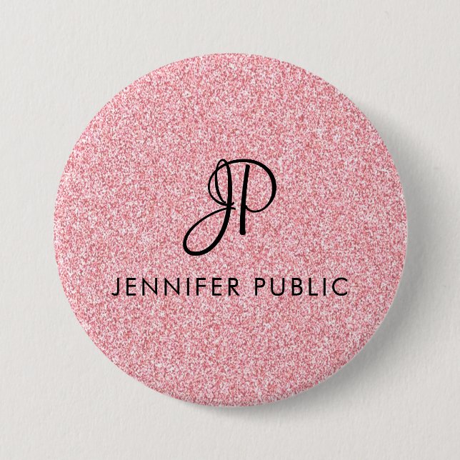 Monogrammed Template Trendy Rose Gold Glitter Look Button (Front)