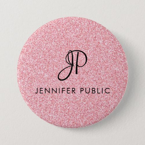 Monogrammed Template Trendy Rose Gold Glitter Look Button
