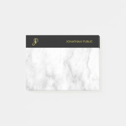 Monogrammed Template White Marble Black Gold Post-it Notes